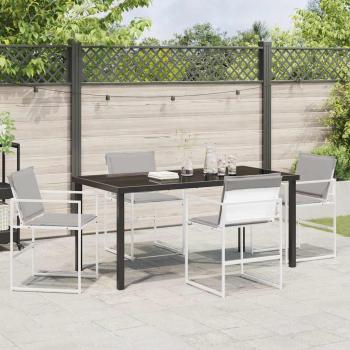 5-teiliges Garten-Esszimmer-Set mit Kissen in Weiß, Textilene und Stahl