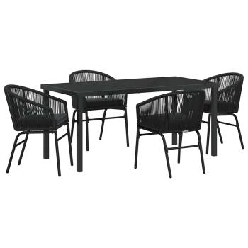 5-teiliges Garten-Esszimmer-Set mit schwarzem Poly-Rattan