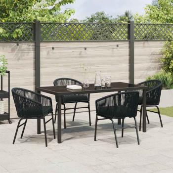 5-teiliges Garten-Esszimmer-Set mit schwarzem Poly-Rattan