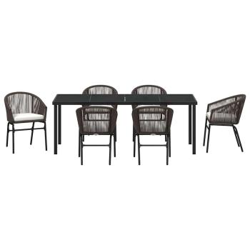 7-teiliges Garten-Esszimmer-Set Braunes Poly-Rattan