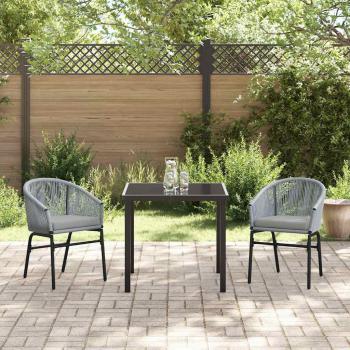 3-teiliges Garten-Esstischset Grau Poly-Rattan