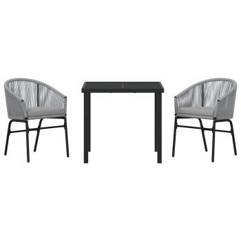 3-teiliges Garten-Esstischset Grau Poly-Rattan