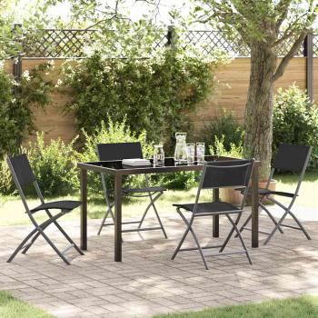 ARDEBO.de - 5-teiliges Garten-Ess-Set Schwarz Textilene und Stahl