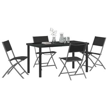 5-teiliges Garten-Ess-Set Schwarz Textilene und Stahl