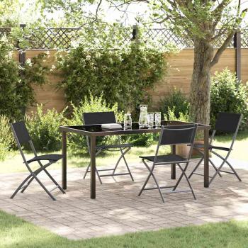ARDEBO.de - 5-teiliges Garten-Esszimmer-Set Schwarz Textilene und Stahl