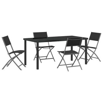 5-teiliges Garten-Esszimmer-Set Schwarz Textilene und Stahl