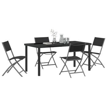 5-teiliges Garten-Esszimmer-Set Schwarz Textilene und Stahl