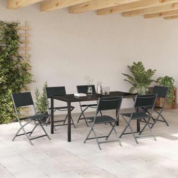 7-teiliges Garten-Essgruppe Schwarz Textilene und Stahl