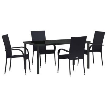 5-teiliges Garten-Essset aus schwarzem Poly-Rattan
