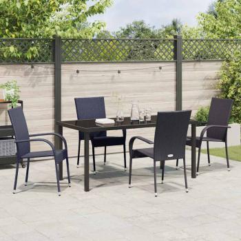 5-teiliges Garten-Essset aus schwarzem Poly-Rattan