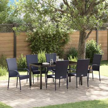 ARDEBO.de - 7-teiliges Garten-Essset schwarzes Poly-Rattan