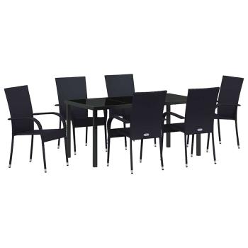 7-teiliges Garten-Essset schwarzes Poly-Rattan