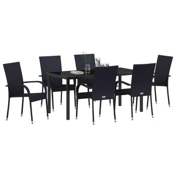 7-teiliges Garten-Essset schwarzes Poly-Rattan