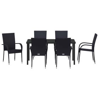 7-teiliges Garten-Essset schwarzes Poly-Rattan