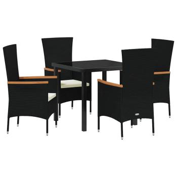5 Teile Garten-Essgruppe mit Kissen Schwarzes Poly-Rattan
