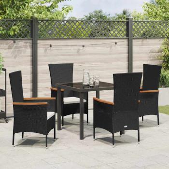 5 Teile Garten-Essgruppe mit Kissen Schwarzes Poly-Rattan