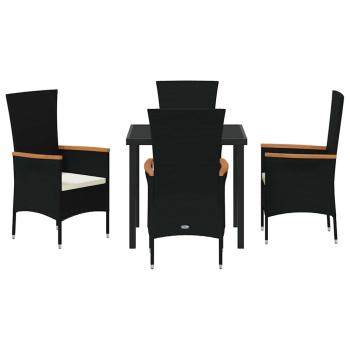 5 Teile Garten-Essgruppe mit Kissen Schwarzes Poly-Rattan