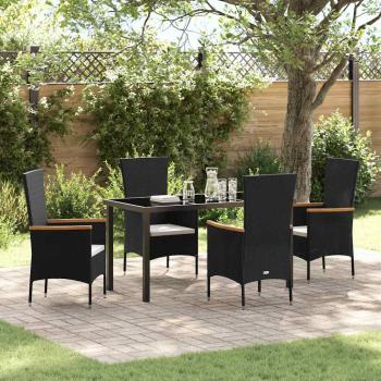 ARDEBO.de - 5-teiliges Garten-Esszimmer-Set mit Kissen Schwarz Poly-Rattan
