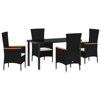 5-teiliges Garten-Esszimmer-Set mit Kissen Schwarz Poly-Rattan