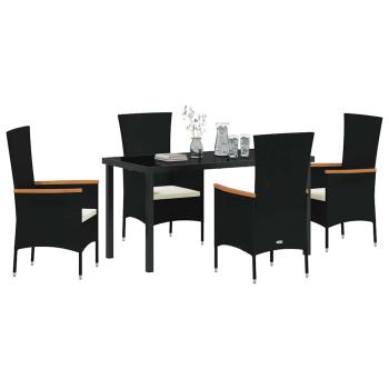 5-teiliges Garten-Esszimmer-Set mit Kissen Schwarz Poly-Rattan
