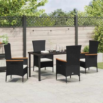 5-teiliges Garten-Esszimmer-Set mit Kissen Schwarz Poly-Rattan