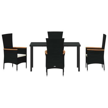 5-teiliges Garten-Esszimmer-Set mit Kissen Schwarz Poly-Rattan