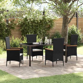 ARDEBO.de - 5-teiliges Garten-Essset mit Kissen Schwarzes Poly-Rattan