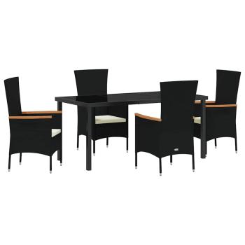 5-teiliges Garten-Essset mit Kissen Schwarzes Poly-Rattan