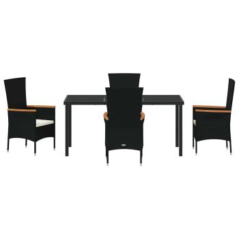 5-teiliges Garten-Essset mit Kissen Schwarzes Poly-Rattan
