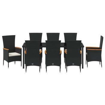 9-teilige Garten-Essgruppe mit Kissen Schwarz Poly-Rattan