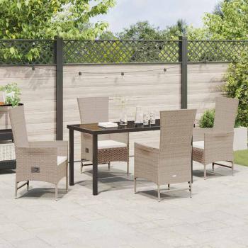 5-teiliges Garten-Ess-Set mit Kissen Beige Poly-Rattan