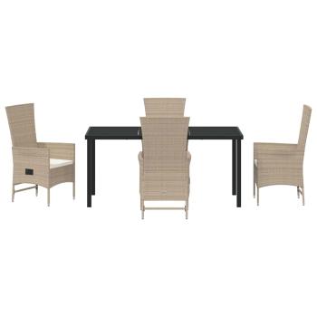 5-teiliges Garten-Essset mit Kissen Beige Poly-Rattan