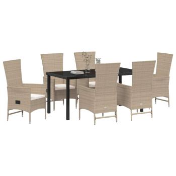 7-teiliges Garten-Essenset mit Kissen Beige Poly Rattan