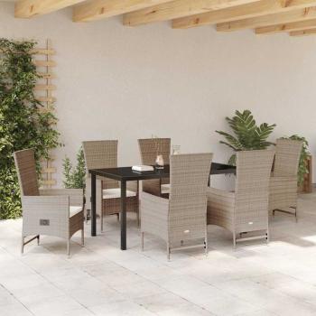 7-teiliges Garten-Essenset mit Kissen Beige Poly Rattan