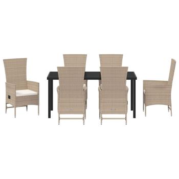 7-teiliges Garten-Essenset mit Kissen Beige Poly Rattan
