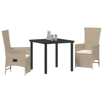 3-teiliges Garten-Dining-Set mit Kissen Beiges Poly-Rattan