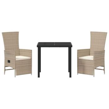 3-teiliges Garten-Dining-Set mit Kissen Beiges Poly-Rattan