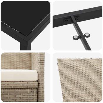 3-teiliges Garten-Dining-Set mit Kissen Beiges Poly-Rattan