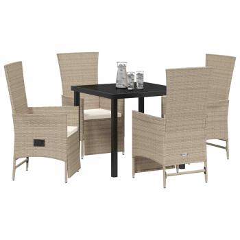 5-teiliges Garten-Essenset mit Kissen Beige Poly Rattan