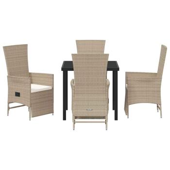 5-teiliges Garten-Essenset mit Kissen Beige Poly Rattan