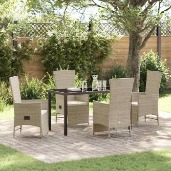 ARDEBO.de - 5-teiliges Garten-Esszimmer-Set mit Kissen Beige Poly-Rattan