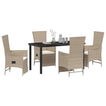 5-teiliges Garten-Esszimmer-Set mit Kissen Beige Poly-Rattan
