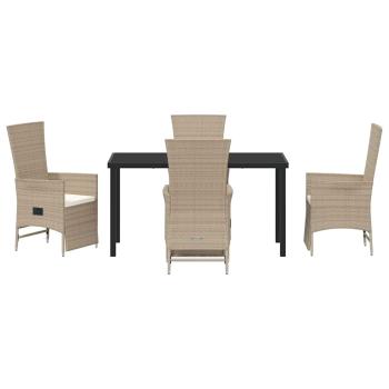 5-teiliges Garten-Esszimmer-Set mit Kissen Beige Poly-Rattan