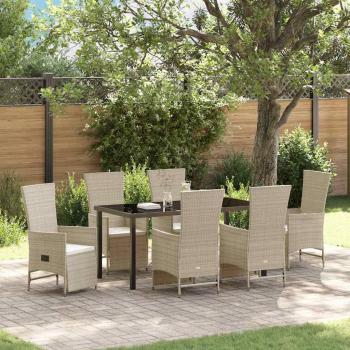 ARDEBO.de - 7-teiliges Garten-Dining-Set mit Kissen Beige Poly Rattan