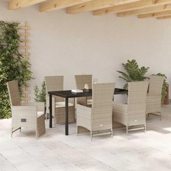 7-teiliges Garten-Dining-Set mit Kissen Beige Poly Rattan