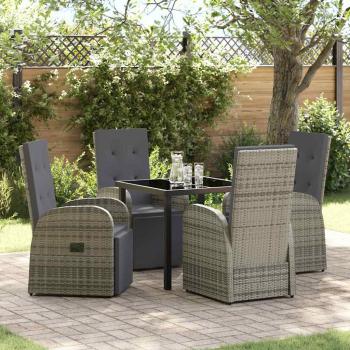 ARDEBO.de - 5-teiliges Garten-Esszimmer-Set mit Kissen Grau Poly Rattan