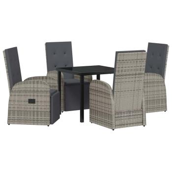 5-teiliges Garten-Esszimmer-Set mit Kissen Grau Poly Rattan