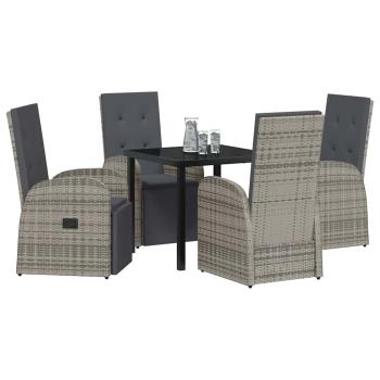 5-teiliges Garten-Esszimmer-Set mit Kissen Grau Poly Rattan