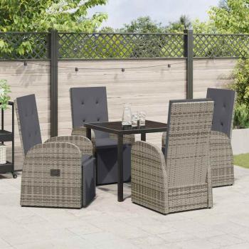 5-teiliges Garten-Esszimmer-Set mit Kissen Grau Poly Rattan