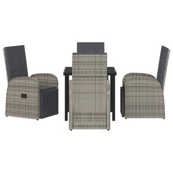 5-teiliges Garten-Esszimmer-Set mit Kissen Grau Poly Rattan